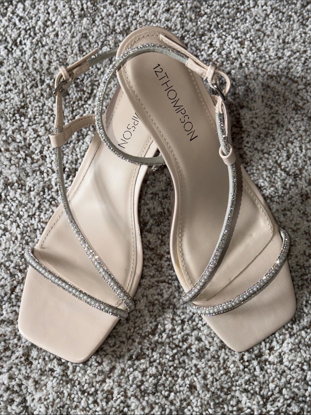 NWOT 12 Thompson Cream Crystal/Pearl-Strap Sandals